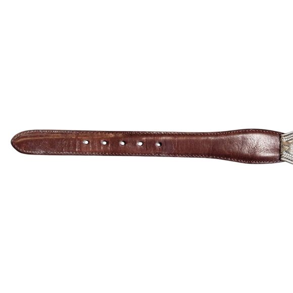Fossil Leather Belt Women Neutral Tan Size XL Silverplated Santa Fe Style - Picture 9 of 13
